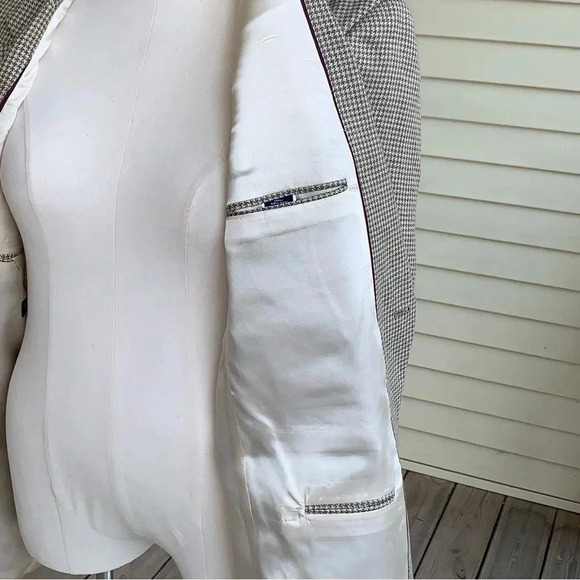 LANDS END Houndstooth Blazer Wool Silk Linen Blend Mens 46L Sport Coat Jacket - Picture 13 of 14